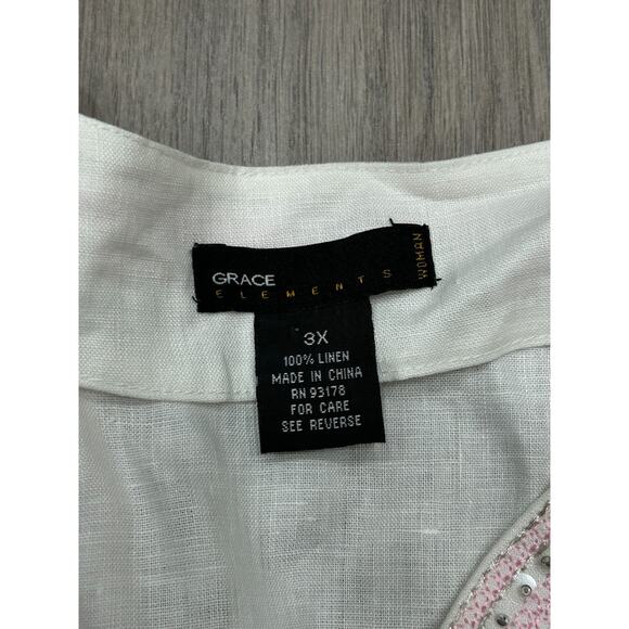 Grace Elements Womens White Linen Embroidered Trim Boho Blouse Top Plus Size 3X - Picture 4 of 8
